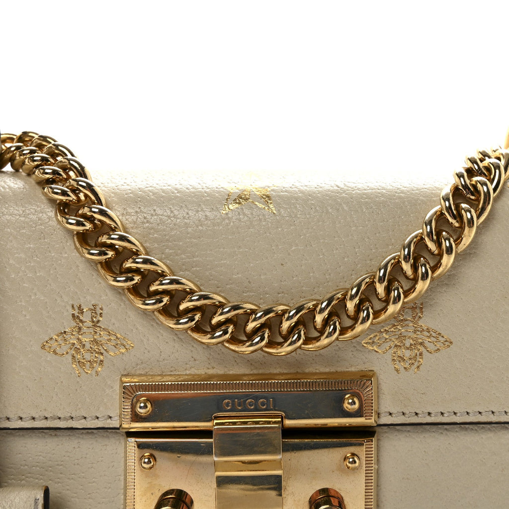 Grained Calfskin Bee Star Small Padlock Shoulder Bag White product image 8, provided for visual reference and product detail