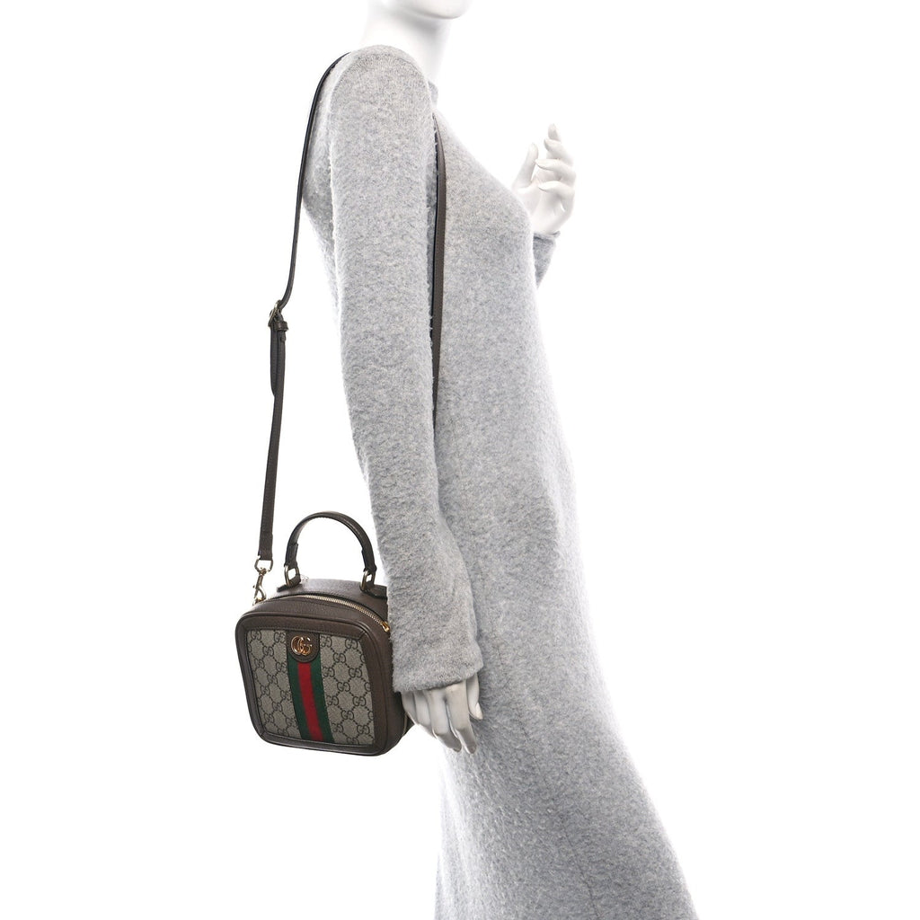 GG Supreme Monogram Textured Dollar Calfskin Mini Ophidia Top Handle Square Shoulder Bag Beige Ebony New Acero product image