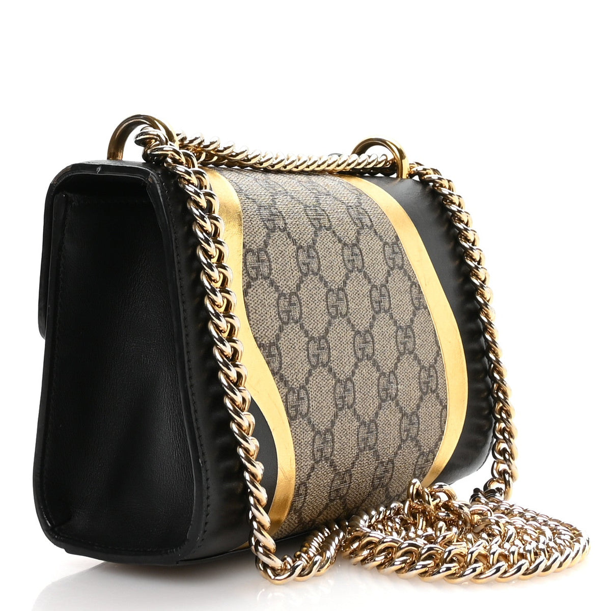 Calfskin GG Supreme Monogram Small Padlock Shoulder Bag Black Gold product image 3, provided for visual reference and