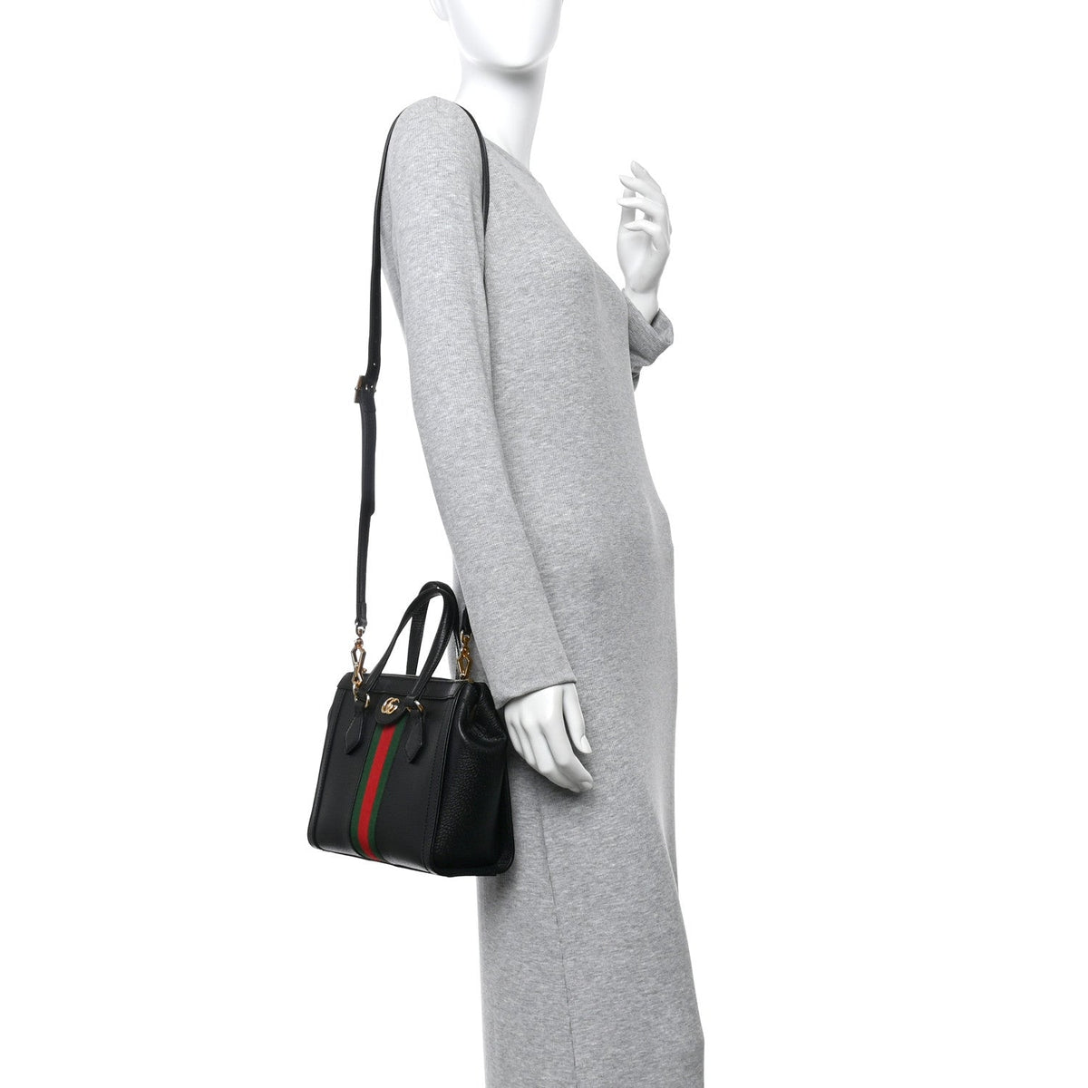 Textured Calfskin Web Small Ophidia Tote Bag Black product image 2, provided for visual reference and product detail review
