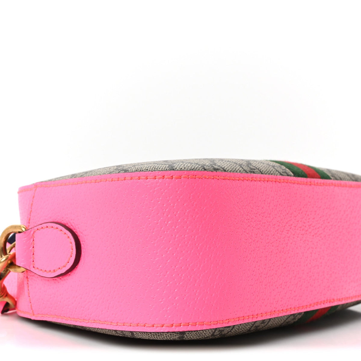 GG Supreme Monogram Textured Dollar Calfskin Web Ophidia Small Crossbody Bag Beige Ebony Fuchsia product image 9, provided
