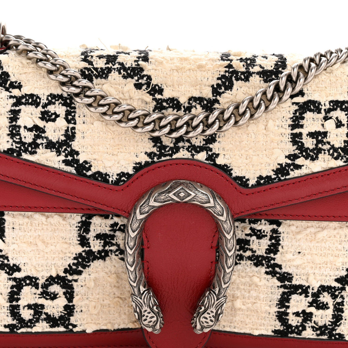 Tweed GG Monogram Small Dionysus Shoulder Bag White Black Romantic Cherry product image 8, provided for visual reference and