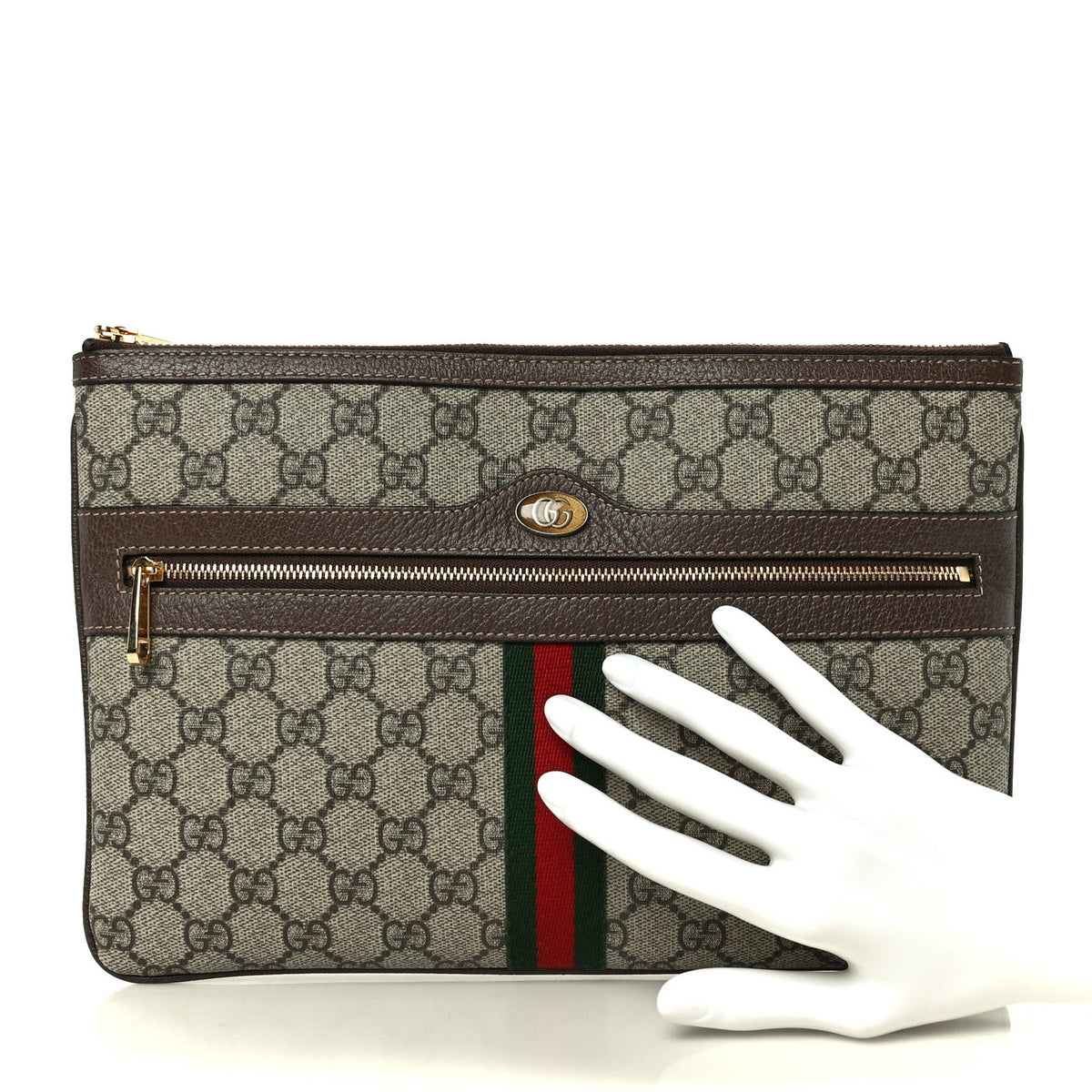 GG Supreme Monogram Large Ophidia Pouch Clutch Brown product image 2, provided for visual reference and product detail review