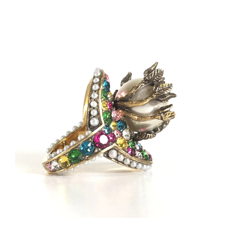 Gucci Double Multistone Pearl 18K Gold Ring product image 2, provided for visual reference and product detail review