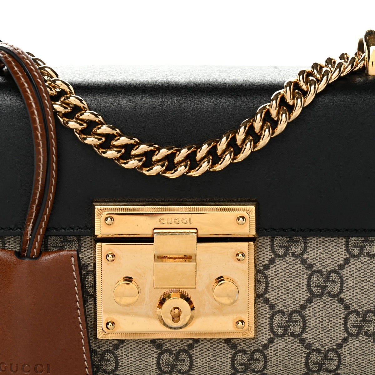 GG Supreme Monogram Calfskin Small Padlock Shoulder Bag Beige Black Cuir product image 8, provided for visual reference and