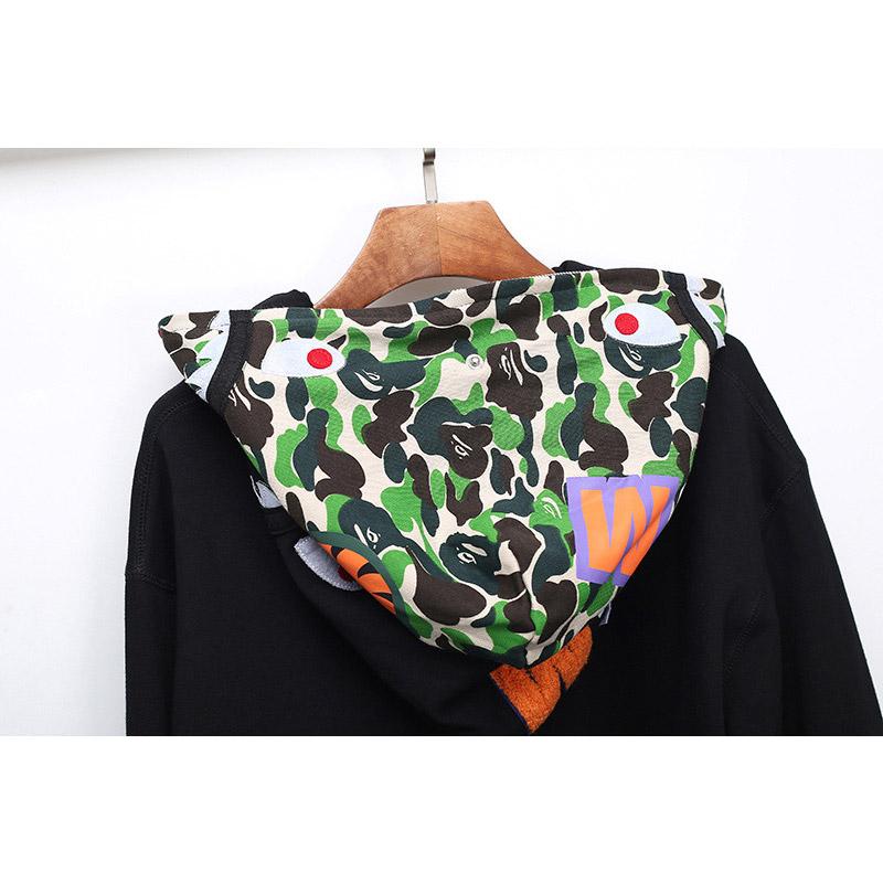 Bathing Ape Hoodie Fall/Winter Double Hood Camouflage Shark Head Zipper Fleece Padded Coat Sweatshirt product image 5,