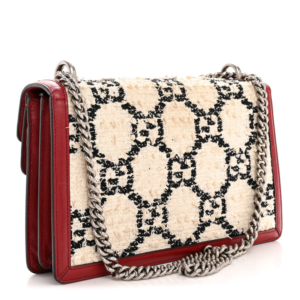 Tweed GG Monogram Small Dionysus Shoulder Bag White Black Romantic Cherry product image 3, provided for visual reference and