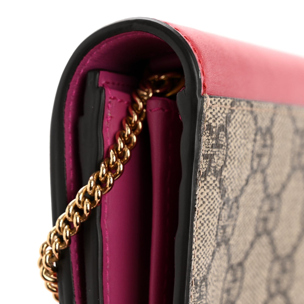GG Supreme Monogram Moon Calfskin Padlock Continental Chain Wallet Beige Ebony Hibiscus Red New Rosette product image 13,