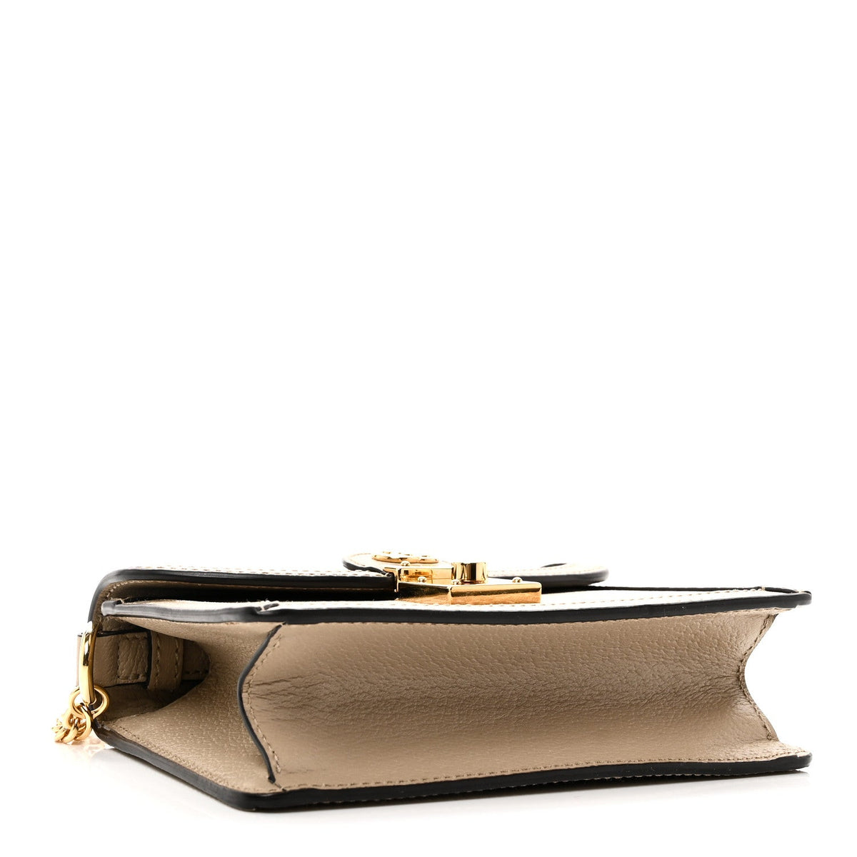 GG Supreme Monogram Textured Dollar Calfskin Web Mini Ophidia Padlock Top Handle Chain Shoulder Bag Beige Mystic White