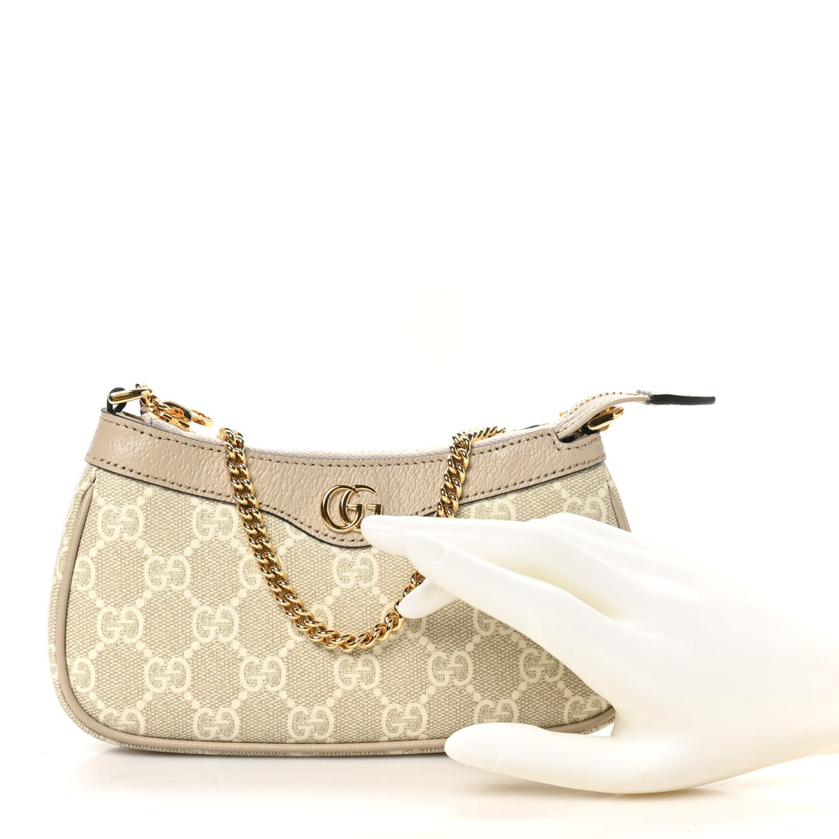 GG Supreme Monogram Textured Dollar Calfskin Web Mini Ophidia GG Handbag Beige Mystic White Oatmeal product image 2,