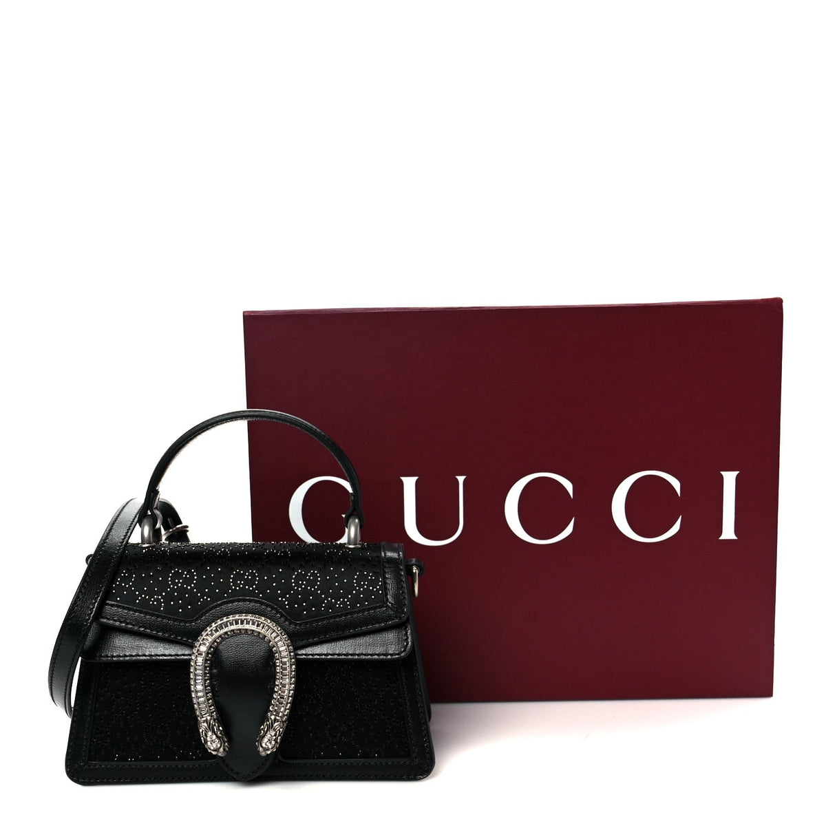 Satin Crystal GG Monogram Mini Dionysus Top Handle Bag Black product image 12, provided for visual reference and product