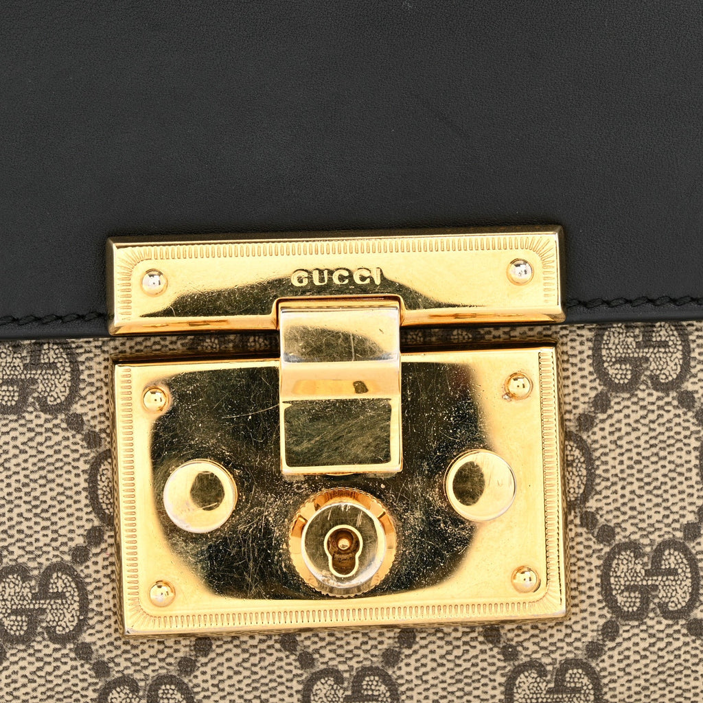 GG Supreme Monogram Calfskin Small Padlock Shoulder Bag Beige Black Cuir product image 11, provided for visual reference and