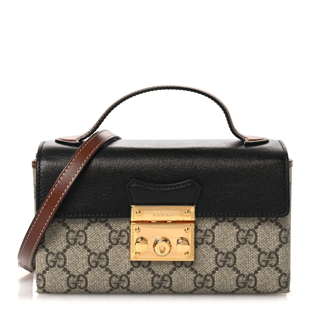 GG Supreme Monogram Calfskin Mini Padlock Top Handle Shoulder Bag Beige Black Cuir product image 1, provided for visual
