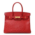 Ostrich Birkin 30 Rouge Vif product image 1, provided for visual reference and product detail review