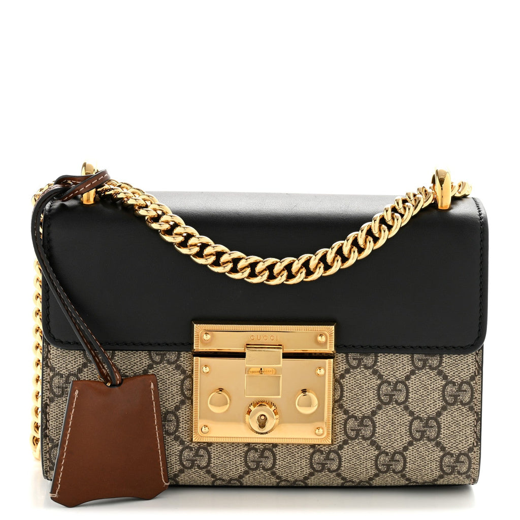 GG Supreme Monogram Calfskin Small Padlock Shoulder Bag Beige Black Cuir product image 1, provided for visual reference and
