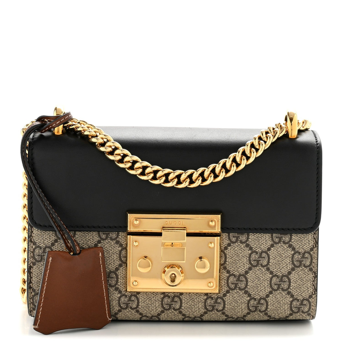 GG Supreme Monogram Calfskin Small Padlock Shoulder Bag Beige Black Cuir product image 1, provided for visual reference and