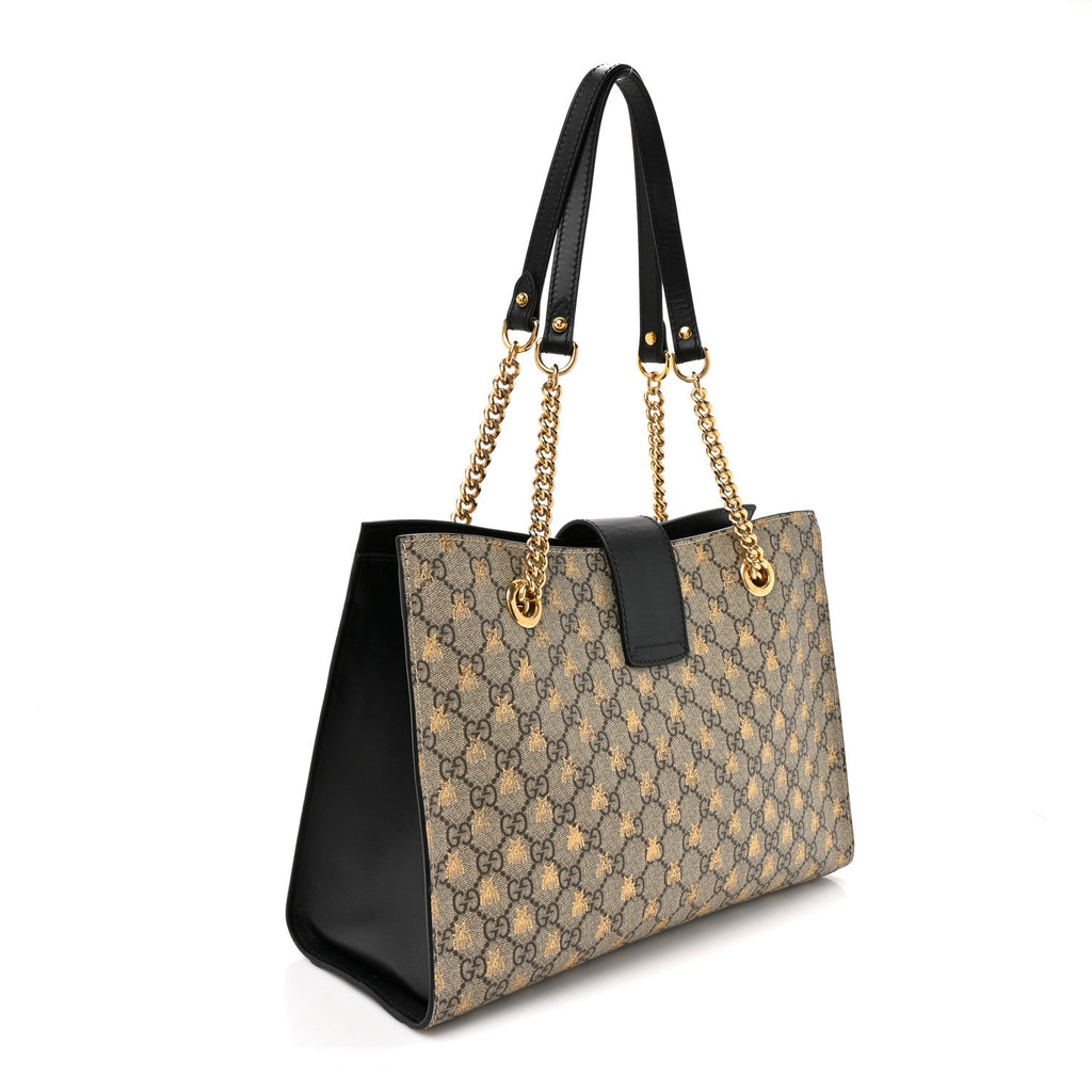 GG Supreme Monogram Bees Medium Padlock Tote Beige Oro Black product image 3, provided for visual reference and product