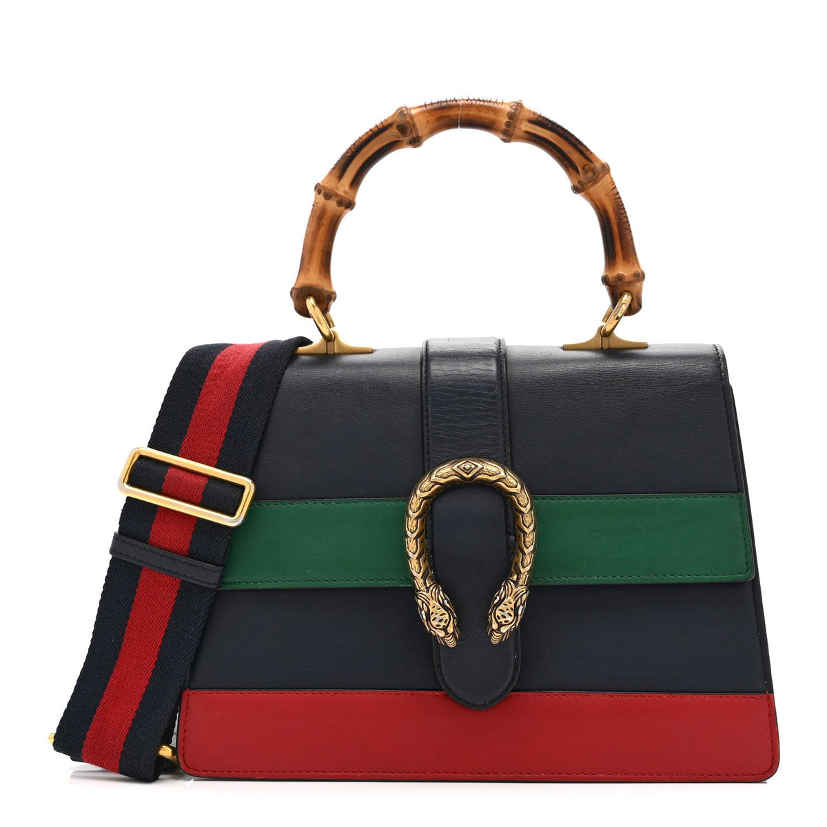 Moon Calfskin Bamboo Web Medium Dionysus Top Handle Bag Blue Emerald Hibiscus Red product image 1, provided for visual