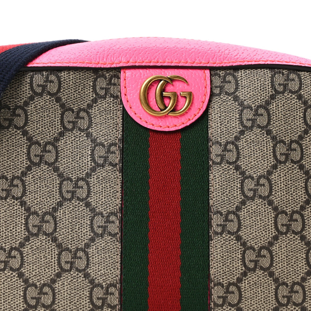 GG Supreme Monogram Textured Dollar Calfskin Web Ophidia Small Crossbody Bag Beige Ebony Fuchsia product image 8, provided
