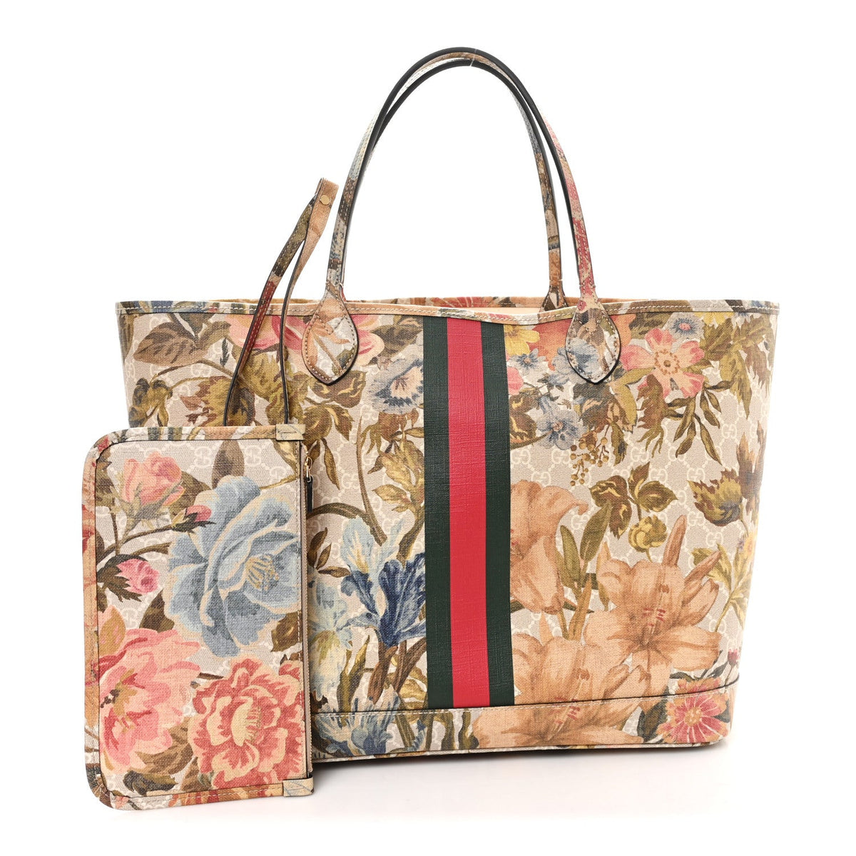 GG Supreme Monogram Water Flora Web Large Ophidia Tote Beige White Multicolor product image 2, provided for visual reference