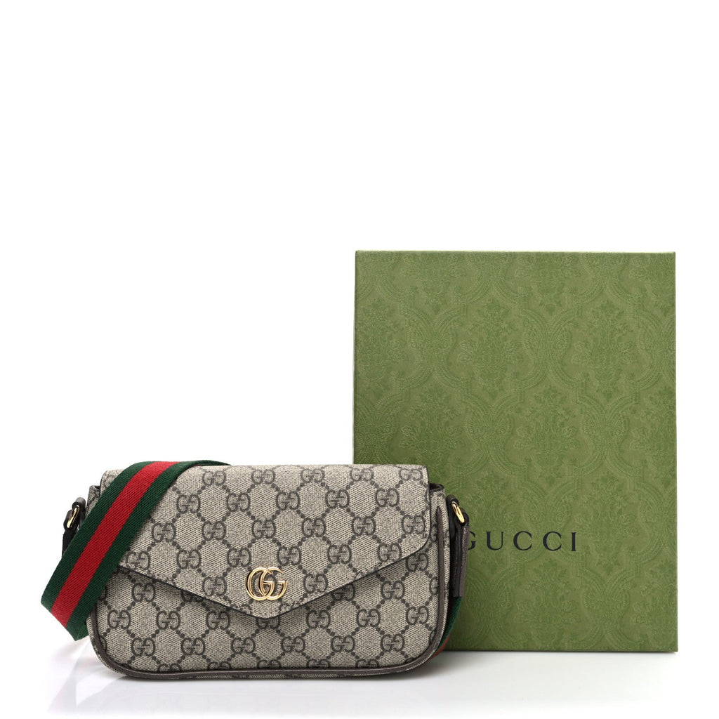 GG Supreme Monogram Textured Dollar Calfskin Web Mini Ophidia Envelope Shoulder Bag Beige Ebony New Acero product image 11,