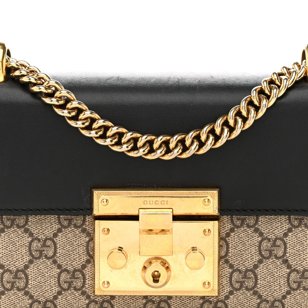 GG Supreme Monogram Calfskin Small Padlock Shoulder Bag Beige Black Cuir product image 8, provided for visual reference and