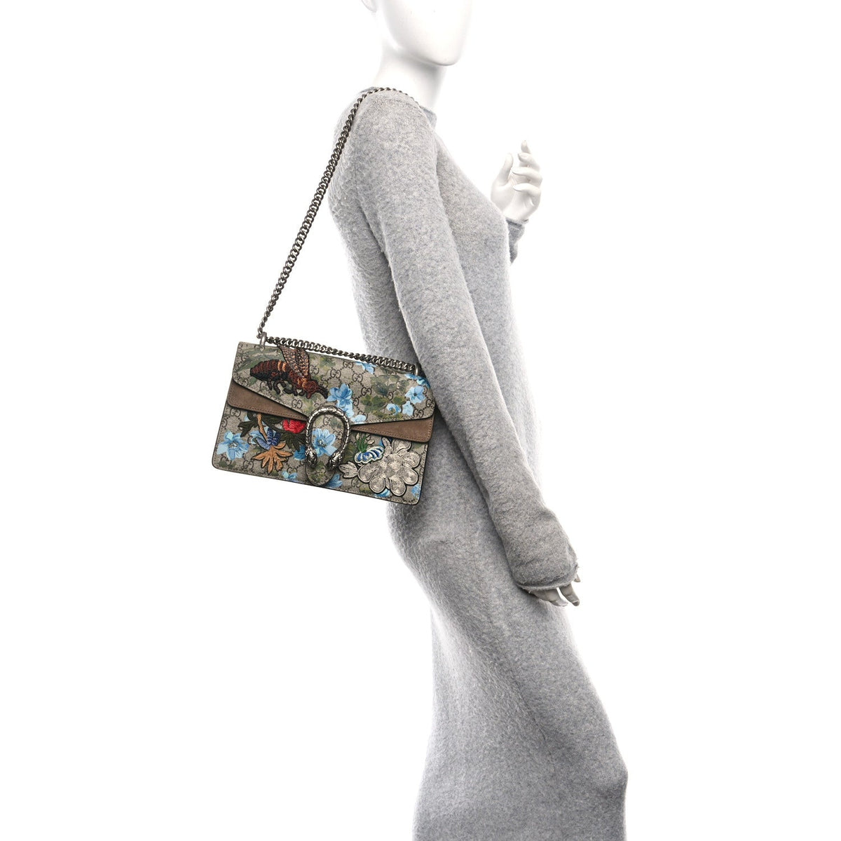 GG Supreme Monogram Blooms Print Embroidered Small Dionysus Shoulder Bag Blue Taupe product image 2, provided for visual