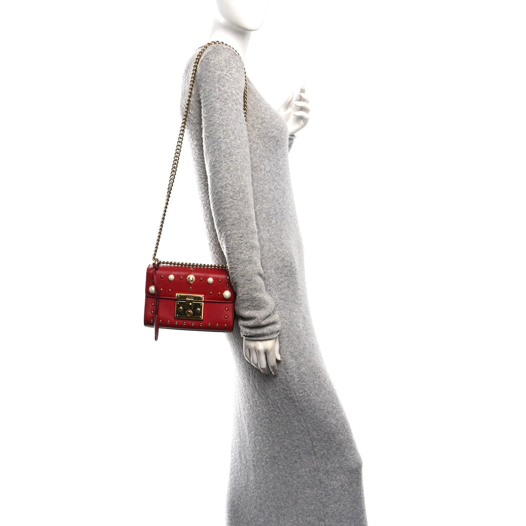 Calfskin Studded Small Padlock Shoulder Bag Hibiscus Red product image 2, provided for visual reference and product detail