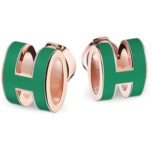 Hermes Mini Pop Green 18K Gold Earrings product image 3, provided for visual reference and product detail review