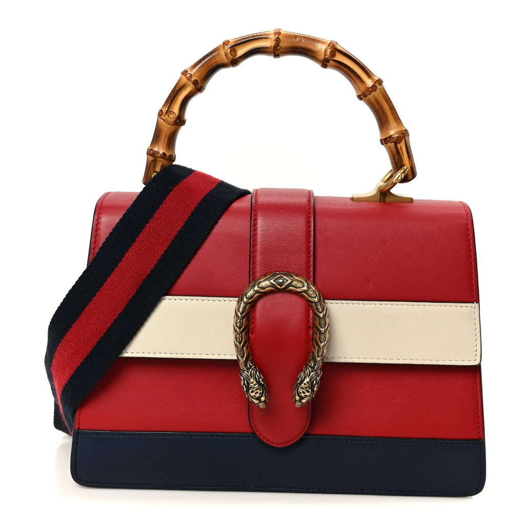 Calfskin Bamboo Web Medium Dionysus Top Handle Bag Red White Blue product image 1, provided for visual reference and product