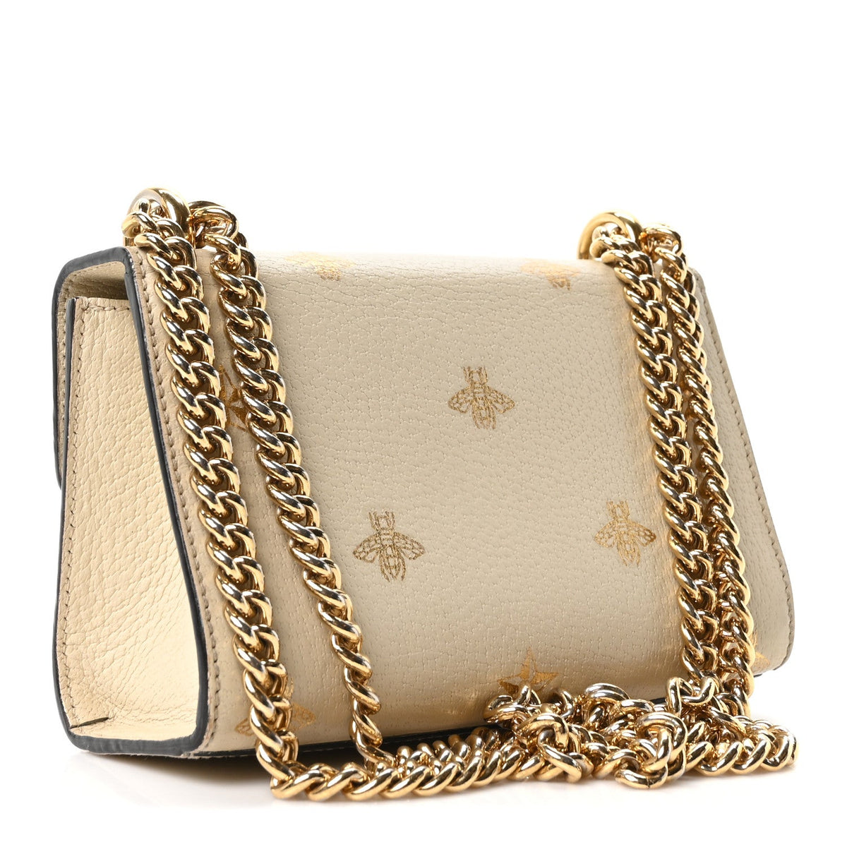 Grained Calfskin Bee Star Small Padlock Shoulder Bag White product image 3, provided for visual reference and product detail