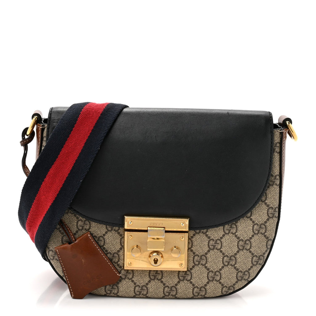 GG Supreme Monogram Web Medium Padlock Messenger Shoulder Bag Black product image 1, provided for visual reference and