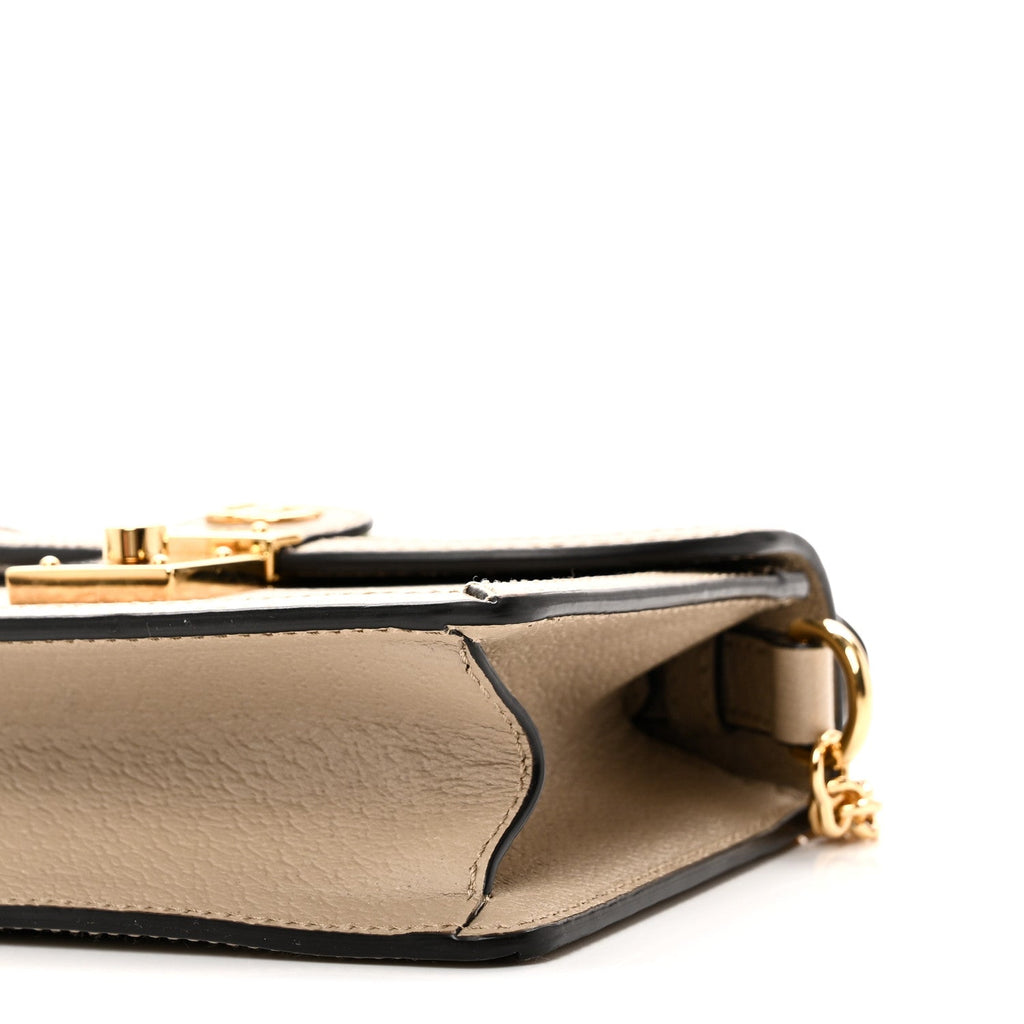 GG Supreme Monogram Textured Dollar Calfskin Web Mini Ophidia Padlock Top Handle Chain Shoulder Bag Beige Mystic White