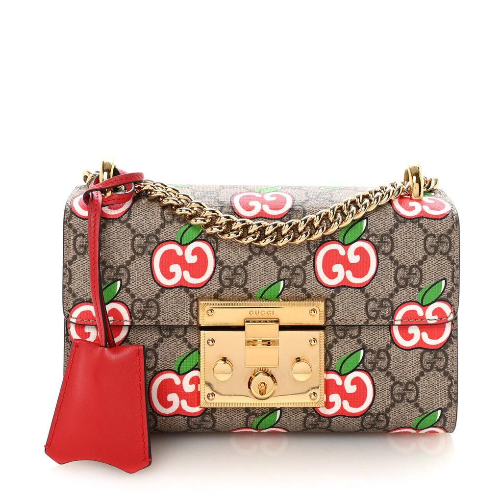 GG Supreme Monogram Apple Small Padlock Shoulder Bag Beige Multicolor Lobster Red product image 1, provided for visual