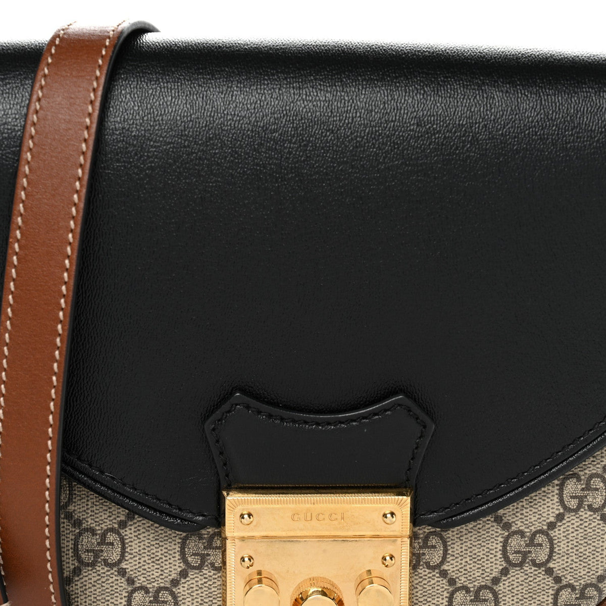 GG Supreme Monogram Calfskin Small Padlock Messenger Shoulder Bag Beige Black Cuir product image 8, provided for visual