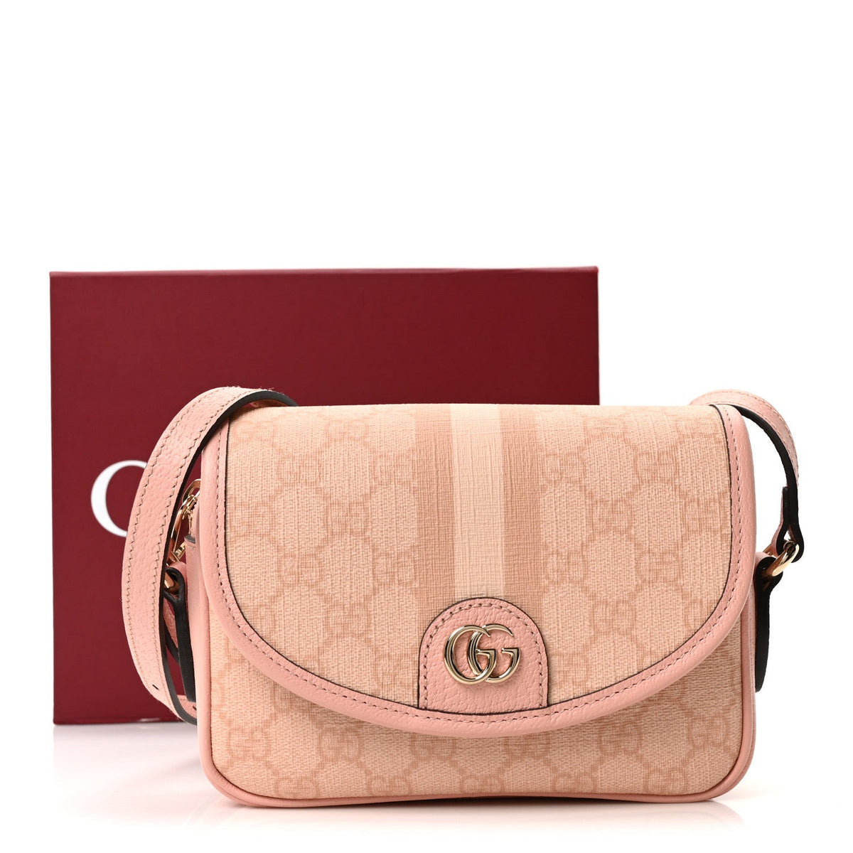 GG Supreme Monogram Textured Dollar Calfskin Mini Ophidia Flap Shoulder Bag Rose Pink product image 11, provided for visual