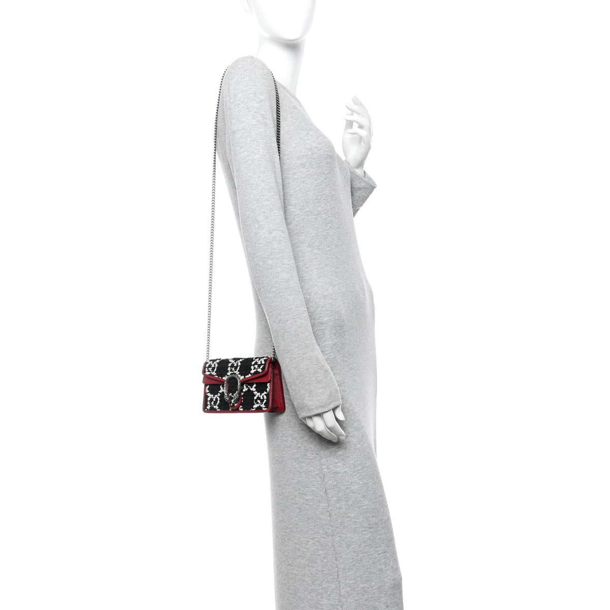 Tweed GG Monogram Super Mini Dionysus Shoulder Bag Black White Romantic Cherry product image 2, provided for visual