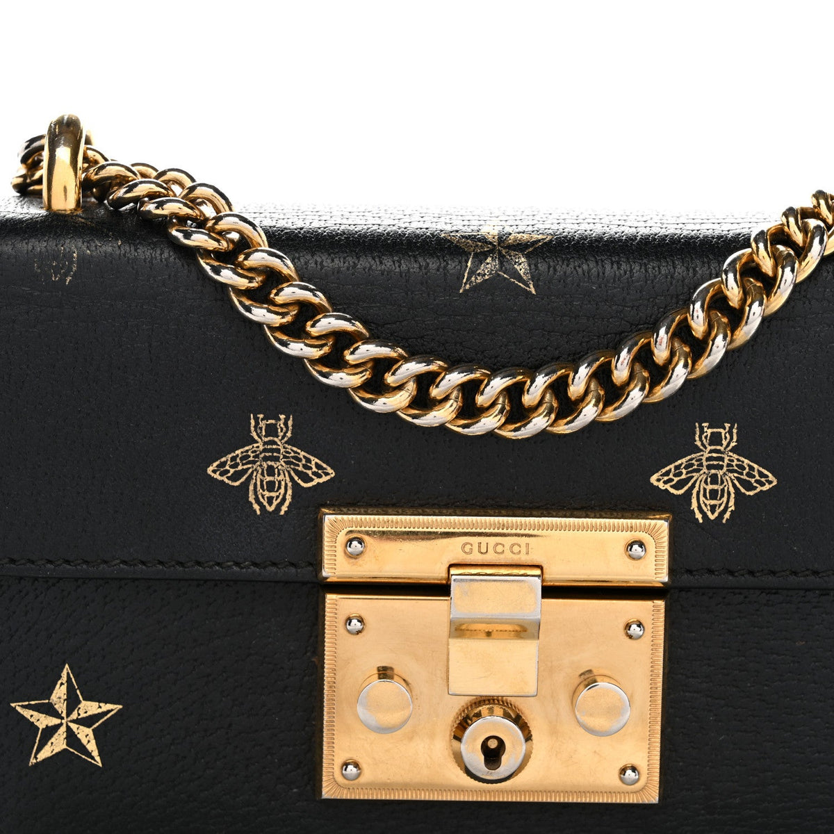 Grained Calfskin Bee Star Small Padlock Shoulder Bag Black product image 8, provided for visual reference and product detail