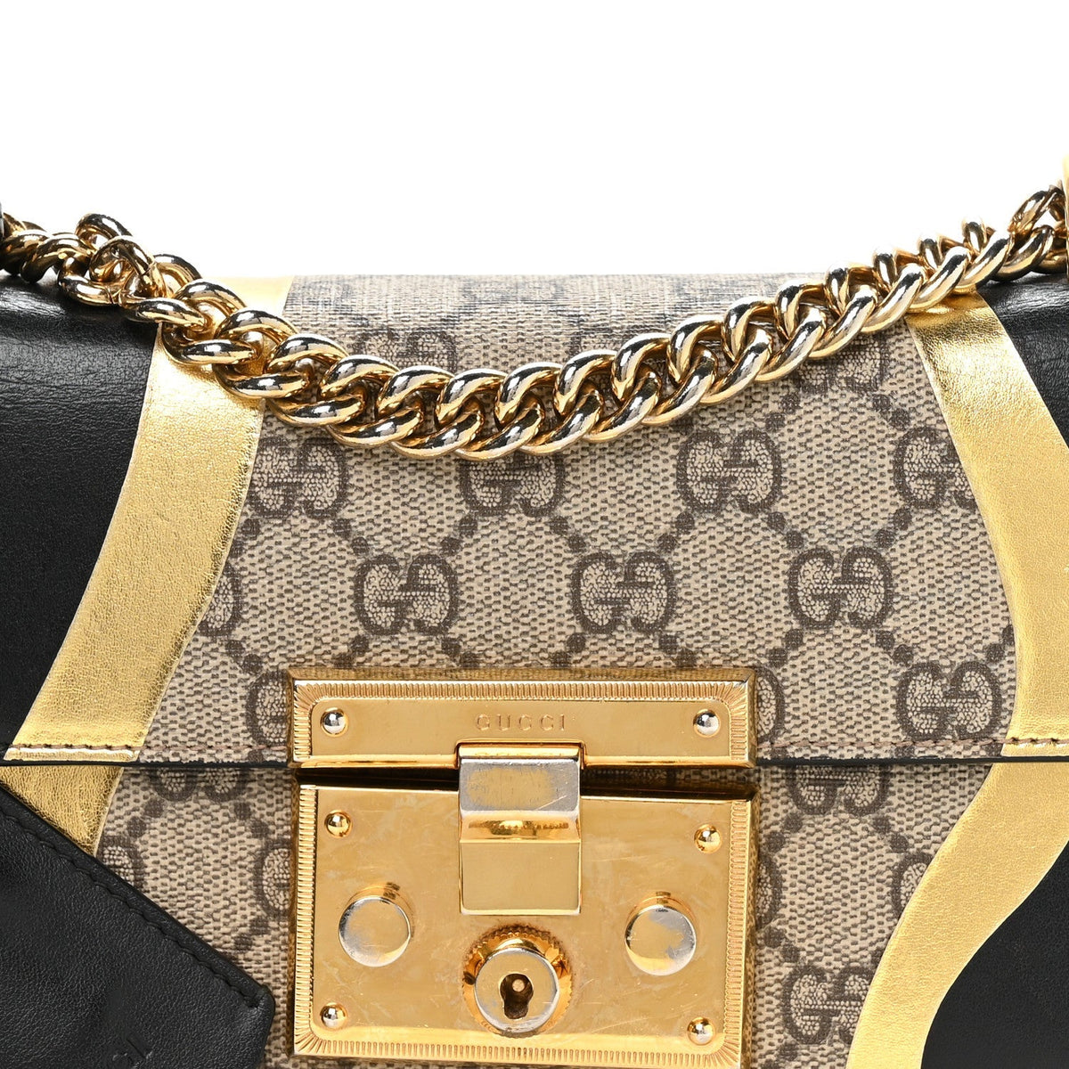 Calfskin GG Supreme Monogram Small Padlock Shoulder Bag Black Gold product image 8, provided for visual reference and