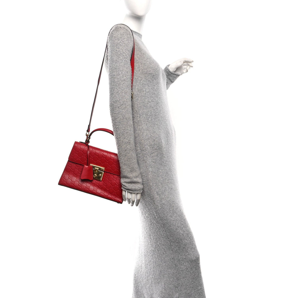 Guccissima Signature Small Padlock Top Handle Bag Hibiscus Red product image 2, provided for visual reference and product
