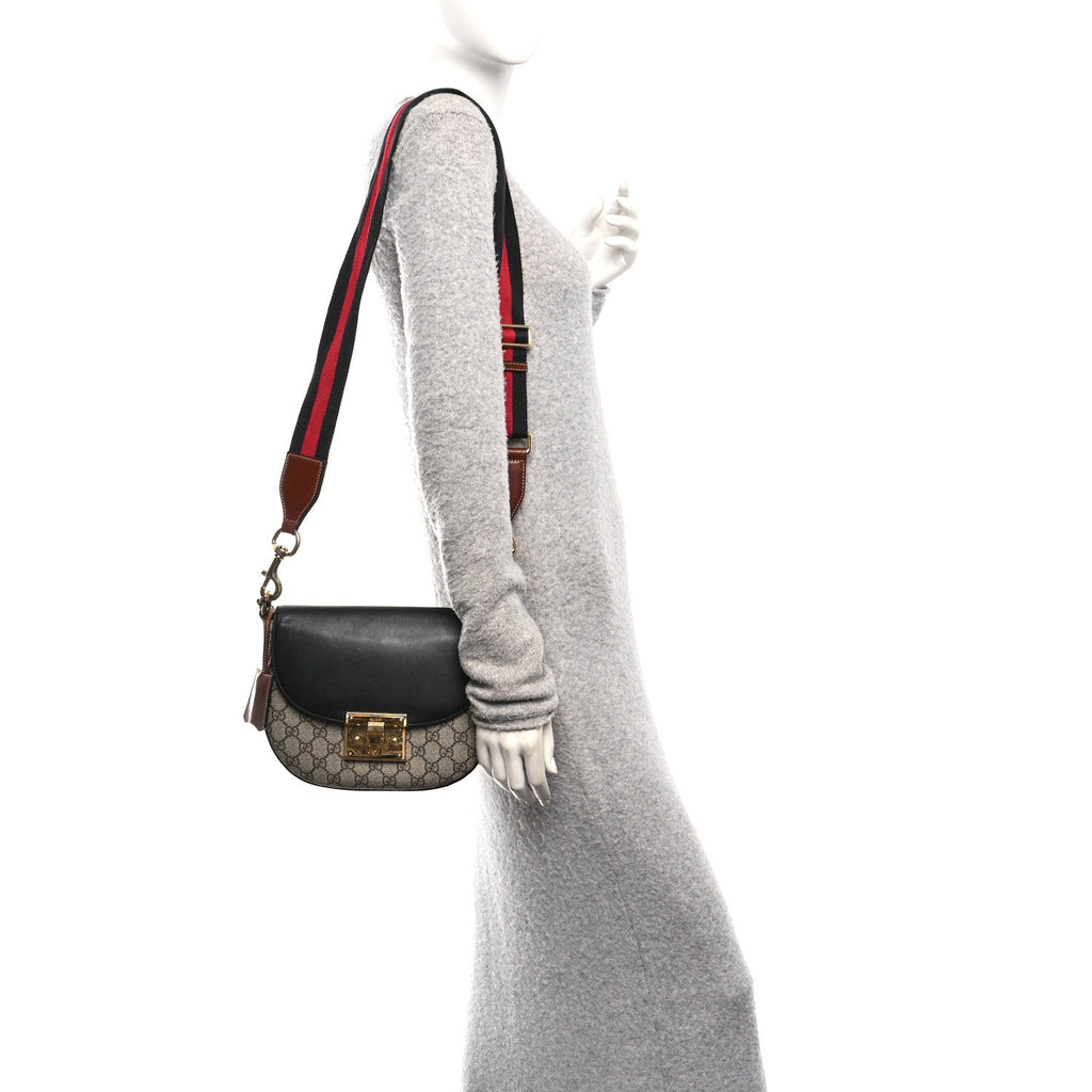 GG Supreme Monogram Web Medium Padlock Messenger Shoulder Bag Black product image 2, provided for visual reference and