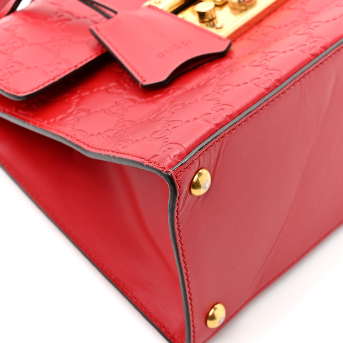 Guccissima Signature Small Padlock Top Handle Bag Hibiscus Red product image 10, provided for visual reference and product