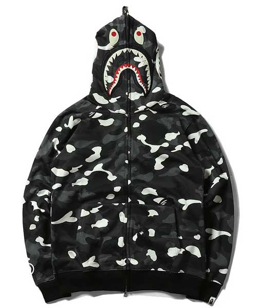 Bathing Ape Black and White Luminous Shark Coat High Quality Looped Fabric Hooded Shark Sweater product image 5, provided