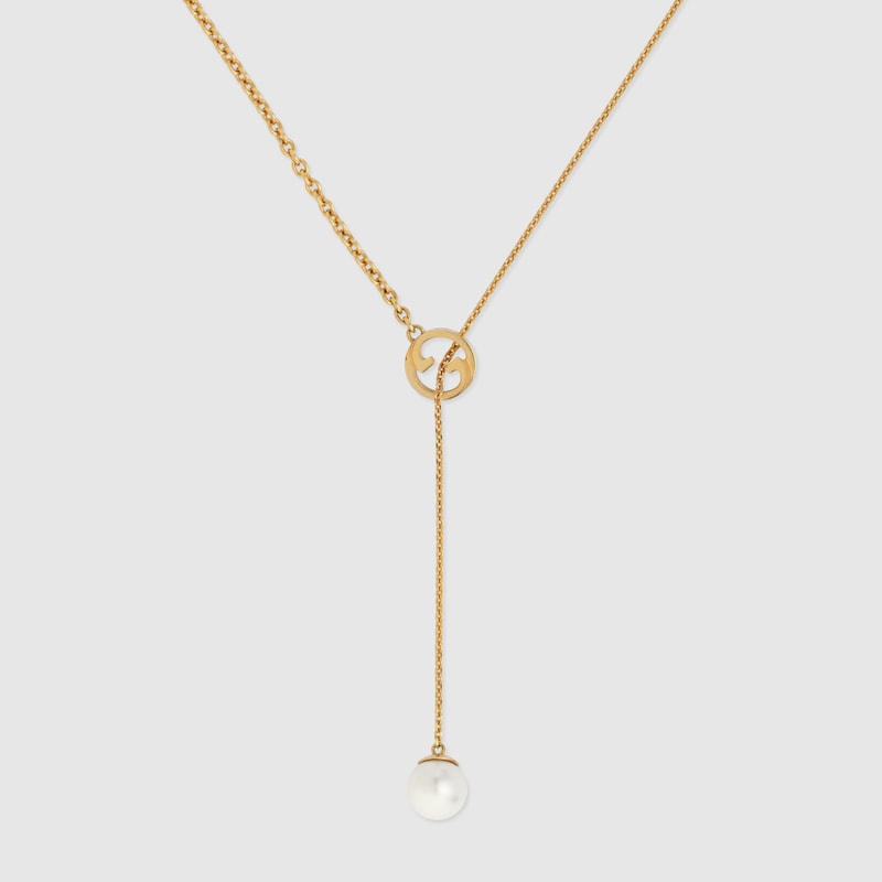 Gucci Double Blondie Pearl Drop 18K Gold Necklace product image 3, provided for visual reference and product detail review
