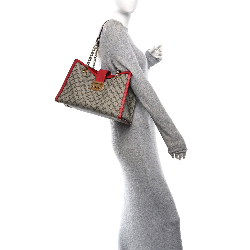 GG Supreme Monogram Medium Padlock Tote Hibiscus Red product image 3, provided for visual reference and product detail review