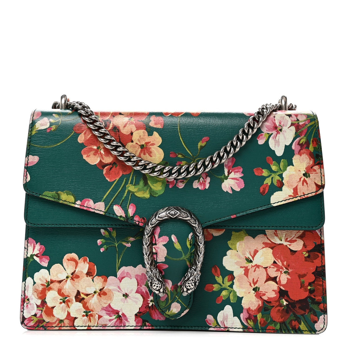 Calfskin Blooms Print Medium Dionysus Shoulder Bag Bright Emerald Multicolor product image 1, provided for visual reference