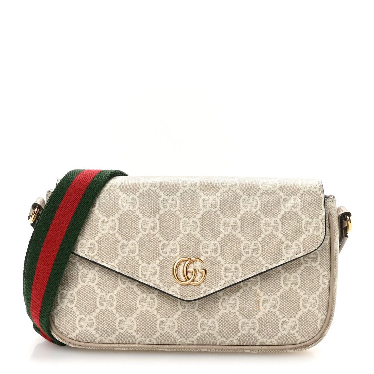 GG Supreme Monogram Textured Dollar Calfskin Web Mini Ophidia Envelope Shoulder Bag Beige Mystic White Oatmeal product image