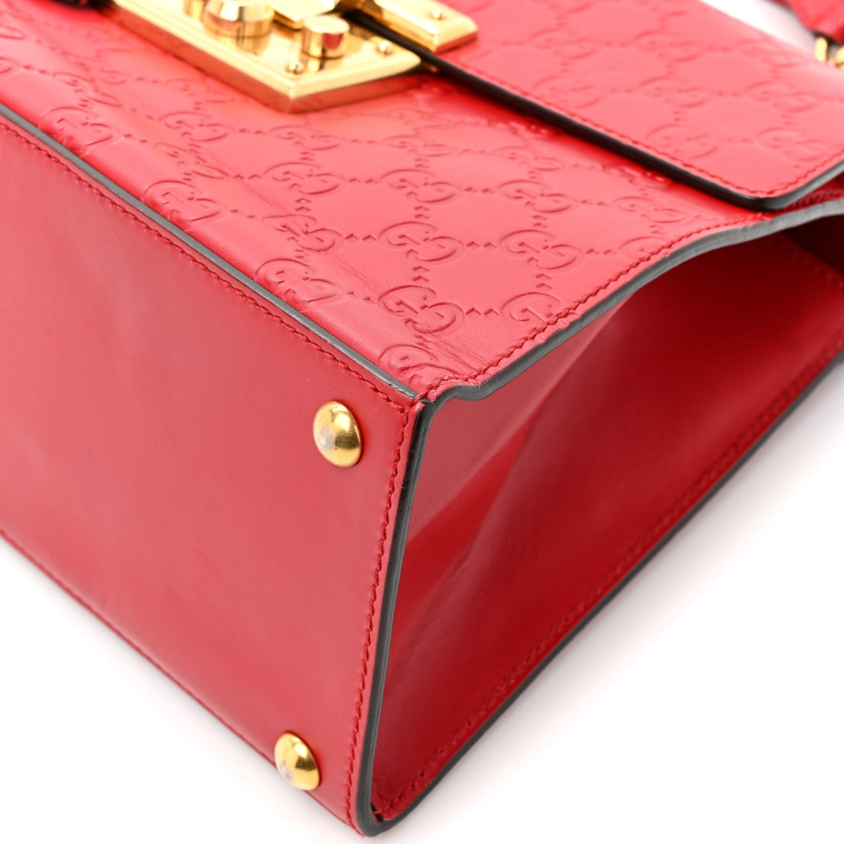 Guccissima Signature Small Padlock Top Handle Bag Hibiscus Red product image 9, provided for visual reference and product