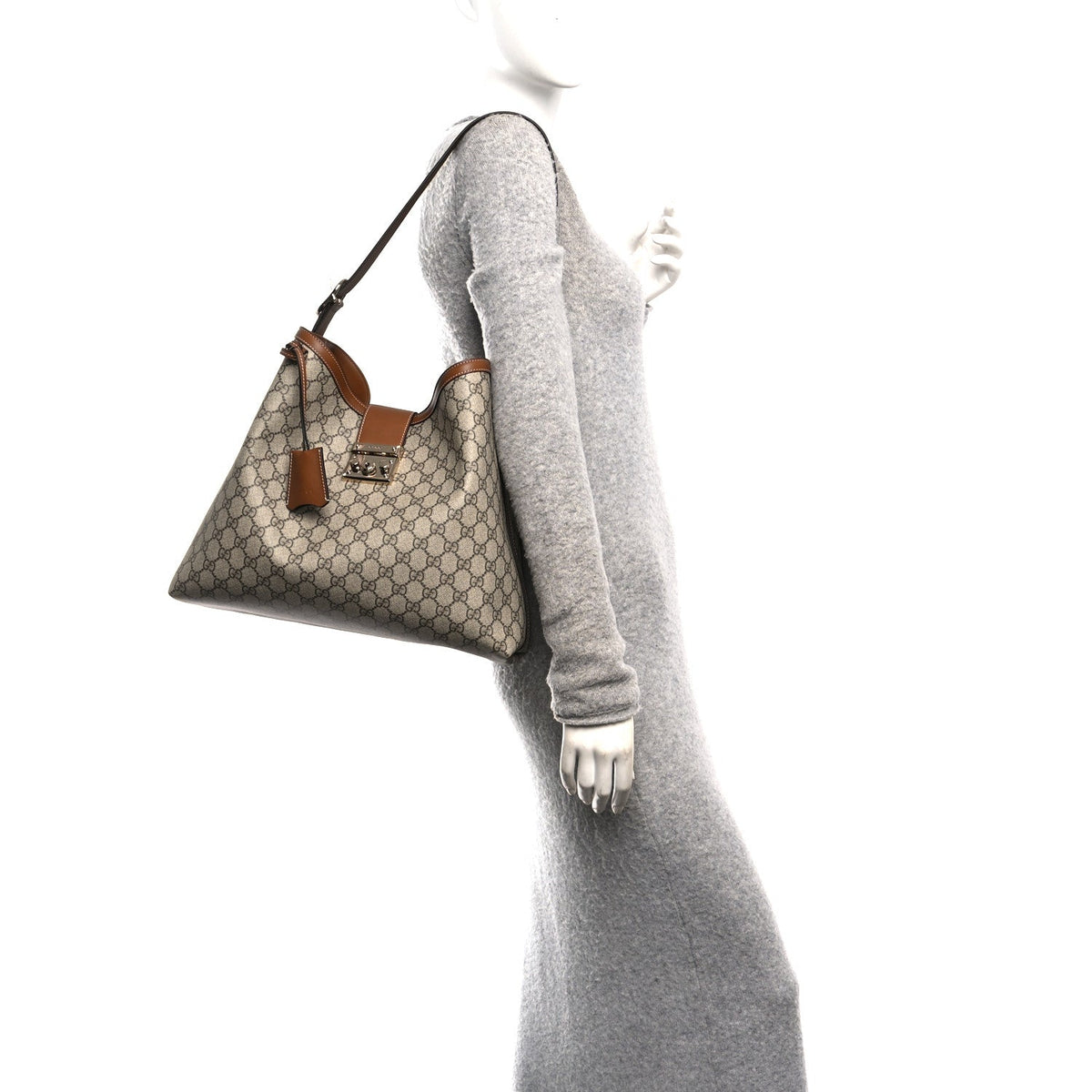 GG Icon Monogram Padlock Shoulder Bag Beige Dark Brown product image 2, provided for visual reference and product detail