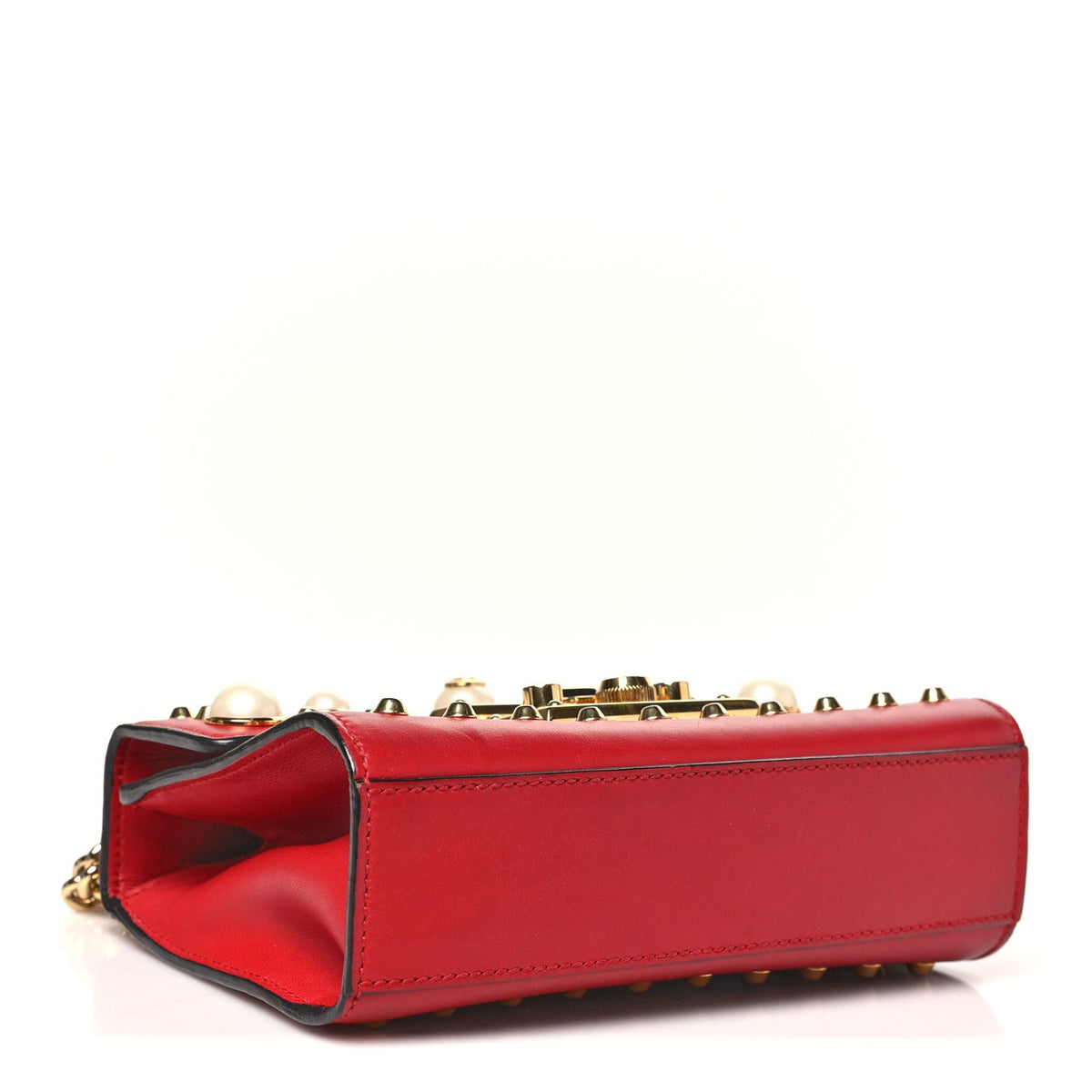 Calfskin Studded Small Padlock Shoulder Bag Hibiscus Red product image 4, provided for visual reference and product detail